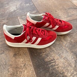 Adidas Women’s Red and White Sneakers